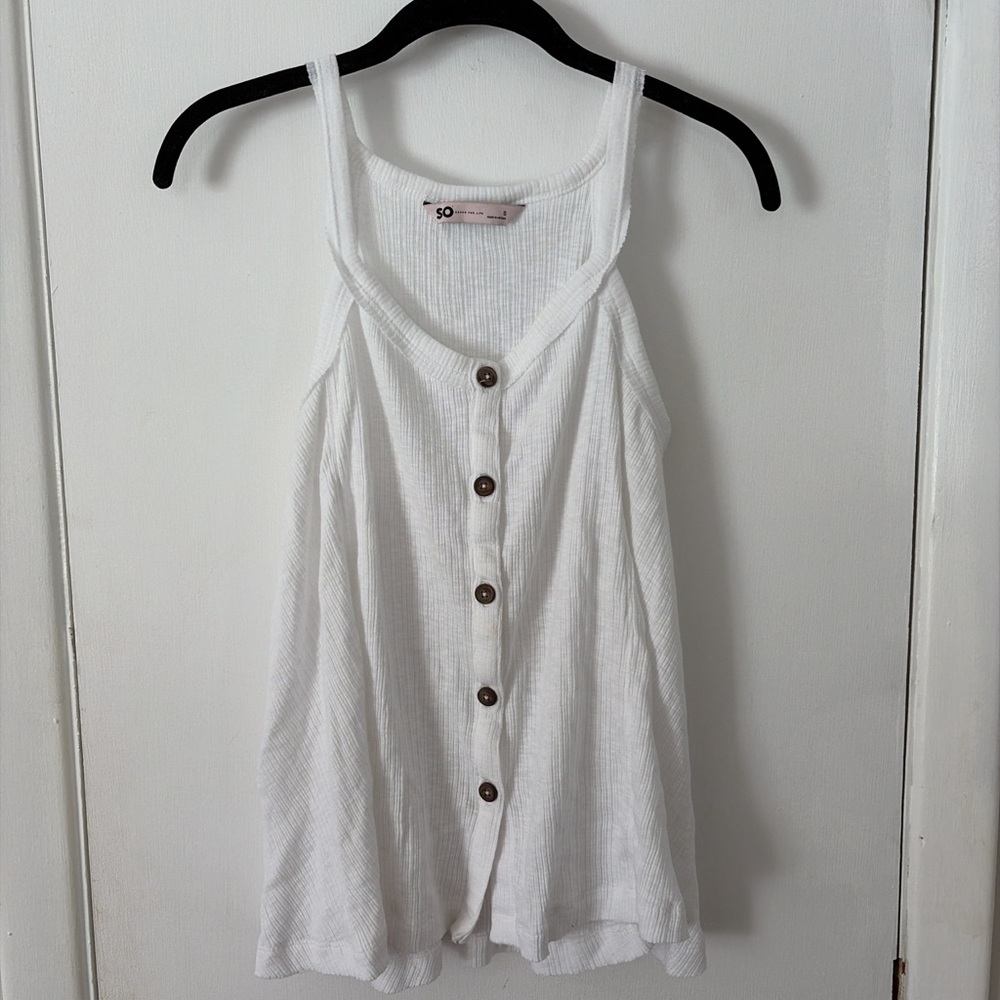 SO White Button-Front Tank Top